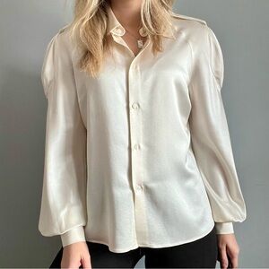 Luca Luca Vintage 1980s 100% Italian Silk Button Down Blouse Top Size 48/M